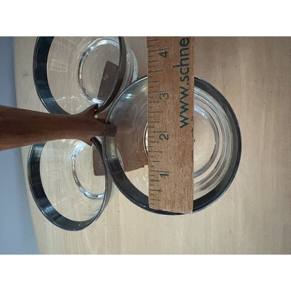 Vintage Libbey 3 Piece Glass Bowl Condiment Set w/ Wood Caddy MCM Mid Century 50 - Picture 11 of 15